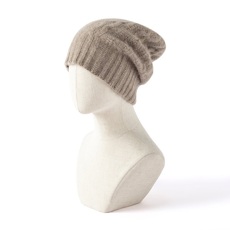 100% Cashmere Cap Pure Cashmere Beanie Hat for Women Lightweight Cable - Knit Beanie
