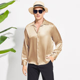 100% Mulberry Men's Silk Shirt Long Pure Silk Dress Shirts