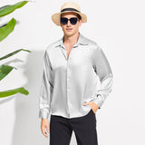 100% Mulberry Men's Silk Shirt Long Pure Silk Dress Shirts