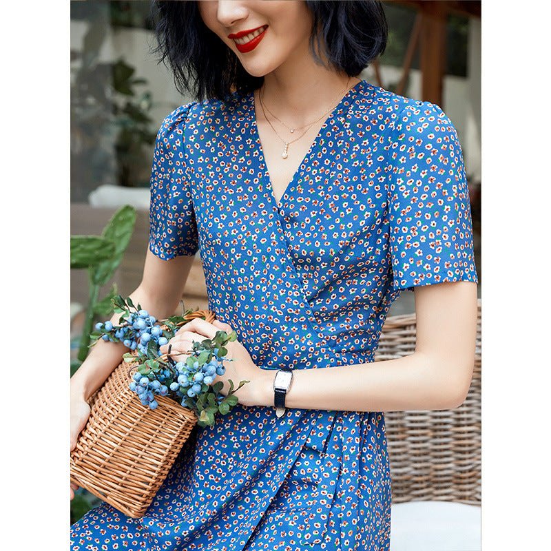 100% Pure Silk Vintage Style Dress Ladies Summer Chic Silk Dresses