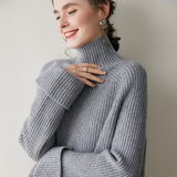 Womens Ribbed Cashmere Sweater Turtleneck Cashmere Raglan Pullover