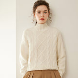 Womens Diamond Knit Cashmere Sweater Turtleneck Cashmere Pullover