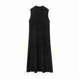 Womens Sleeveless Cashmere Dress Mock Neck Cashmere Knit Midi Dress