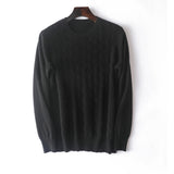 Mens Diamond Knit Cashmere Sweater Crew Neck Long Sleeve Cashmere Pullover