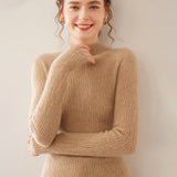 Womens Mock Neck Cashmere Ribbed Sweater Cashmere Pullover