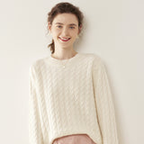 Womens Cable Knit Cashmere Sweater Crew Neck Cashmere Pullover Multi Colors