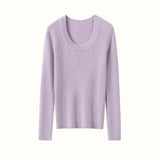 Womens Scoop Neck Cashmere Sweater Long Sleeve Cashmere Knit Top