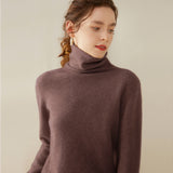 Womens Turtleneck Cashmere Sweater Long Sleeve Cashmere Pullover Rib Hem