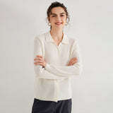 Womens Pure Cashmere Cardigan Cable Knit Button Front Polo Neck Cashmere Sweater