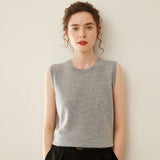 Womens Crew Neck Cashmere Sweater Cashmere Vest Sleeveless Knit Top