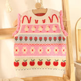 Girls Colorful Cashmere Knit Vest Duck Flower Apple Pattern Cashmere Sweater