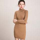 Womens Turtleneck Cashmere Dress Long Sleeve Knit Mini Sweater Dress