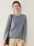 Womens Cable Knit Cashmere Sweater Crew Neck Cashmere Pullover Multi Colors