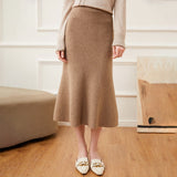 Womens A Line Cashmere Skirt Midi Length Cashmere Knit Sweater Skirt
