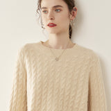 Womens Cable Knit Cashmere Sweater Crew Neck Cashmere Pullover Multi Colors
