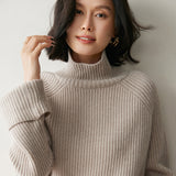 Womens Ribbed Cashmere Sweater Turtleneck Cashmere Raglan Pullover