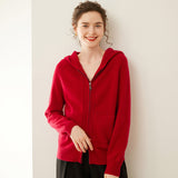 Womens Zip Up Cashmere Hoodie Cashmere Cardigan Long Sleeve Knit Sweater
