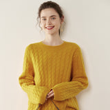 Womens Cable Knit Cashmere Sweater Crew Neck Cashmere Pullover Multi Colors