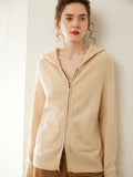 Womens Zip Up Cashmere Hoodie Cashmere Cardigan Long Sleeve Knit Sweater