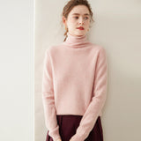 Womens Turtleneck Cashmere Sweater Long Sleeve Cashmere Pullover Rib Hem