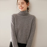 Womens Turtleneck Cashmere Sweater Long Sleeve Cashmere Pullover Rib Hem