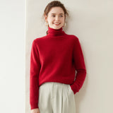 Womens Turtleneck Cashmere Sweater Long Sleeve Cashmere Pullover Rib Hem