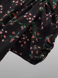 Vintage Womens Silk Midi Dress Silk Floral Dress V-Neck Silk Wrap Dress