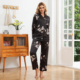 Blossom Print Long Sleeve Silk Pajama Set Floral Silk Pajamas for Women
