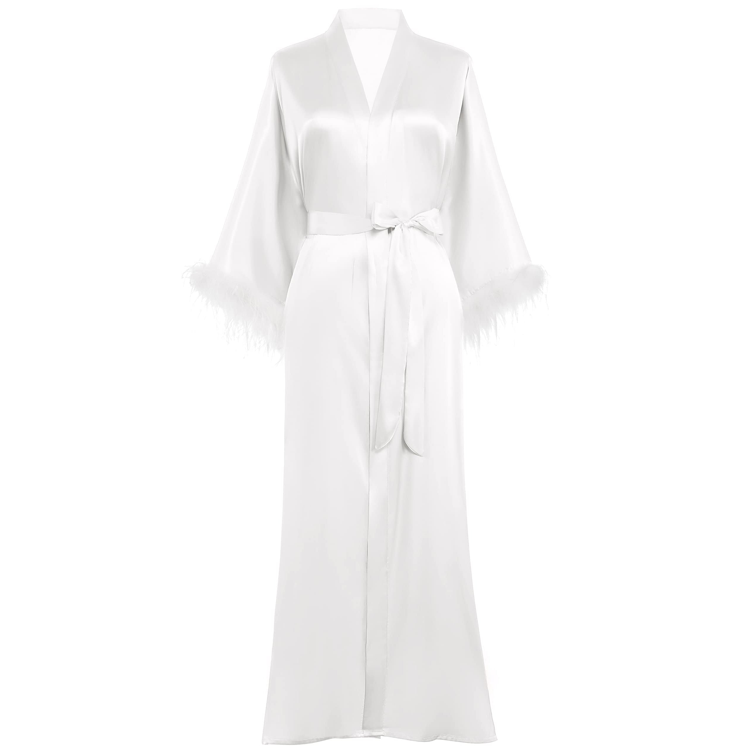 Bridal Silk Kimono Robes With Ostrich Feather Silk Robe