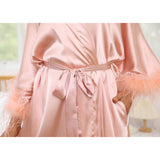 Bridal Silk Kimono Robes With Ostrich Feather Silk Robe