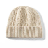 Cashmere Beanie Solid Cable Knitted Cashmere Winter Hat for Women and Men