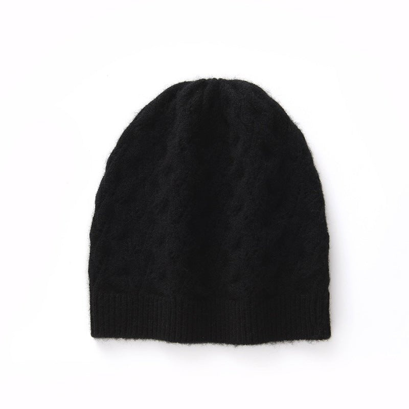 Cashmere Beanie Textured Cashmere Hat with All - Over Cable Ribbed Edge