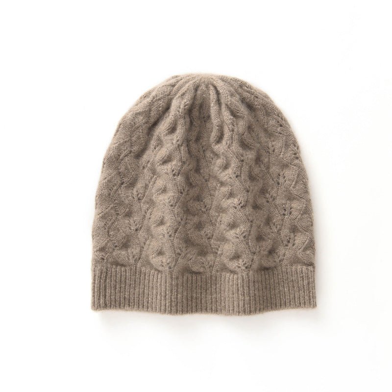 Cashmere Beanie Textured Cashmere Hat with All - Over Cable Ribbed Edge