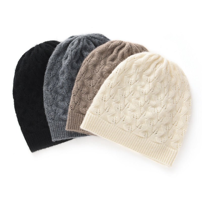 Cashmere Beanie Textured Cashmere Hat with All - Over Cable Ribbed Edge