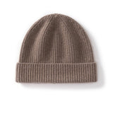 Cashmere Knit Beanie Hat with Fold Over Cuff Ribbed Winter Cashmere Cap