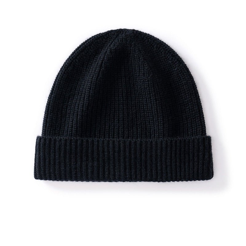 Cashmere Knit Beanie Hat with Fold Over Cuff Ribbed Winter Cashmere Cap