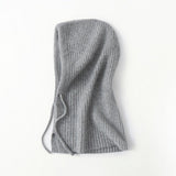 Cashmere Ribbed Knit Hood Adjustable Drawstring Cashmere Balaclava