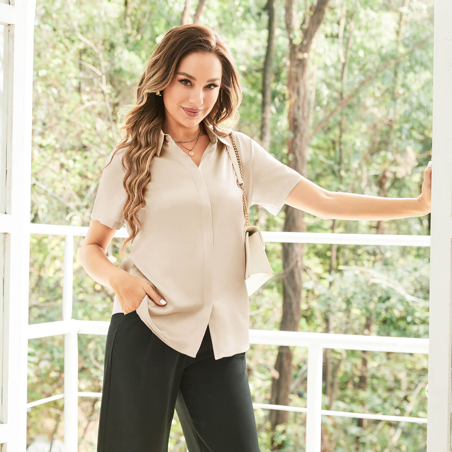 Classic Short Womens Silk Blouse Silk Button Down Shirt