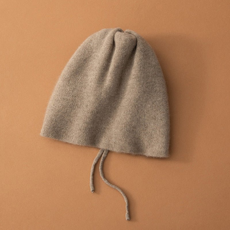 Convertible Pure Cashmere Drawstring Knit Hat Adjustable Cashmere Beanie