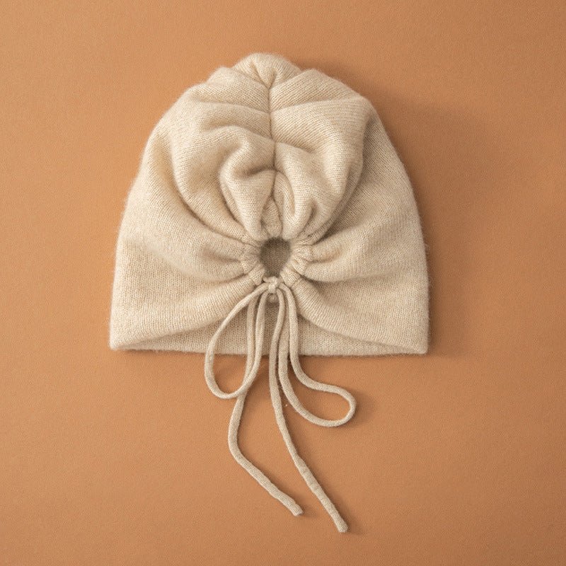 Convertible Pure Cashmere Drawstring Knit Hat Adjustable Cashmere Beanie
