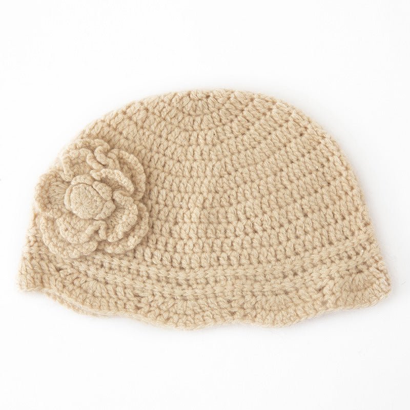 Crochet Knit Cashmere Hat with Sequins Flower Cashmere Blend Beanie