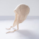 Diamond Knit Pure Cashmere Beanie Cashmere Bonnet Hat with Ties
