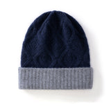 Double Layer Diamond Knit Pure Cashmere Beanie Cashmere Winter Hat