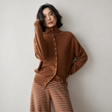 Womens High Neck Cashmere Cardigan Button Cashmere Sweater