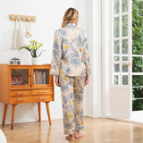 Floral Print Silk Pajama Set Button Down Silk Pajamas for Women Sleepwear Silk Set