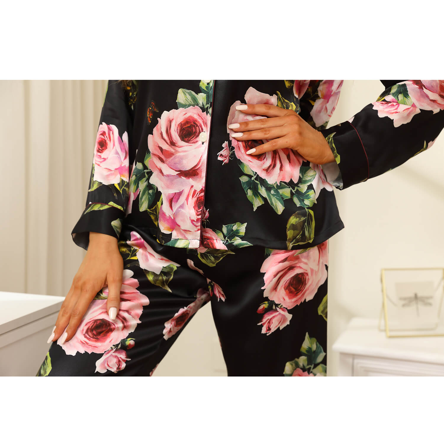 Floral Silk Pajama Set For Women Printed pure Silk nightwear