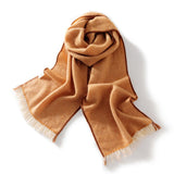 Fringed Pure Cashmere Scarf for Women Cashmere Wrap with Woven Trim
