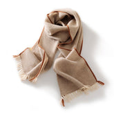 Fringed Pure Cashmere Scarf for Women Cashmere Wrap with Woven Trim