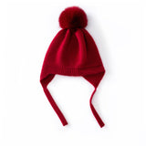 Kids Cashmere Earflap Hat with Pom Tie - String Cashmere Beanie