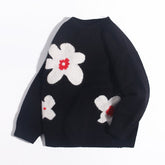 Kids Cashmere Sweater Floral Intarsia Crew Neck Cashmere Pullover